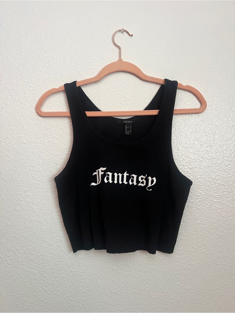 Forever 21 Black Ribbed 'Fantasy' Cropped Tank